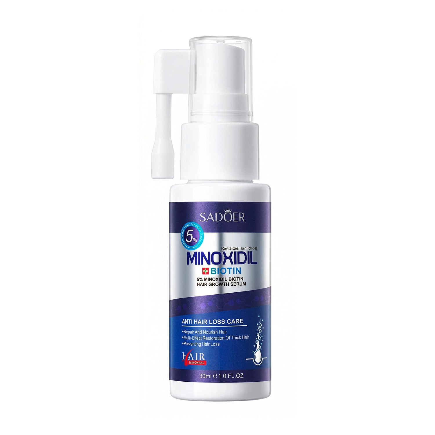 Сироватка Sadoer 5% Minoxidil Biotin Hair Growth Serum проти випадіння волосся, 30 мл
